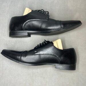Perry Ellis Black Leather Dress Shoes | Textured Oxford Lace-Up Formal Shoes 11